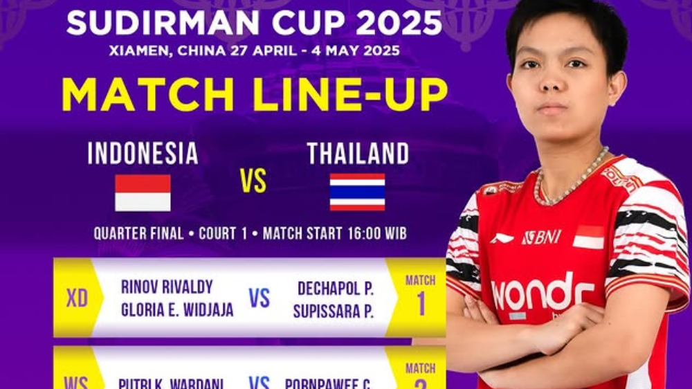 Jadwal Siaran Langsung Sudirman Cup 2025 Indonesia vs Thailand, Misi Rebut Gelar Juara