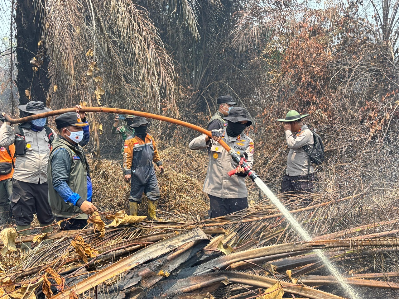 Bupati dan Kapolres Inhu Terjun Langsung Padamkan Karhutla di Sungai Guntung Hilir
