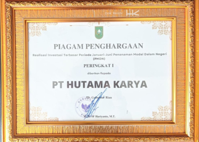 Hutama Karya Raih Peringkat 1 Riau Investment Award 2026 Berkat Investasi Jalan Tol