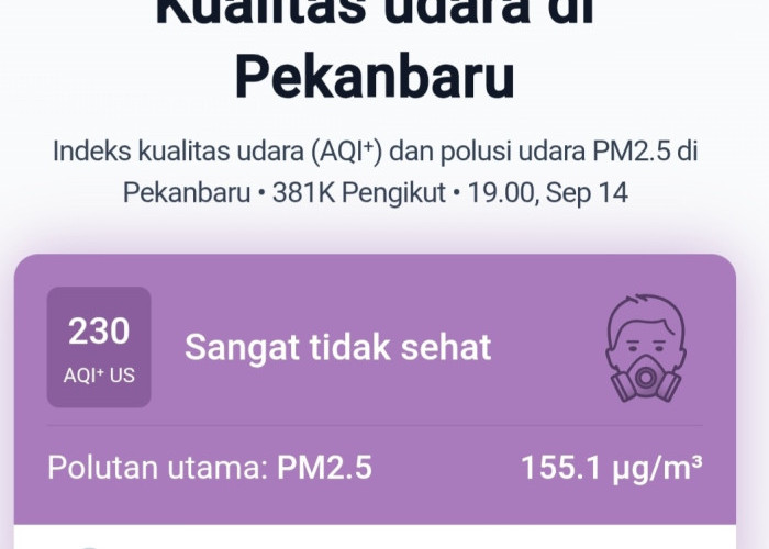 Pekanbaru Diselimuti Asap Pekat, BMKG Deteksi 3.144 Titik Panas Karhutla di Sumatera