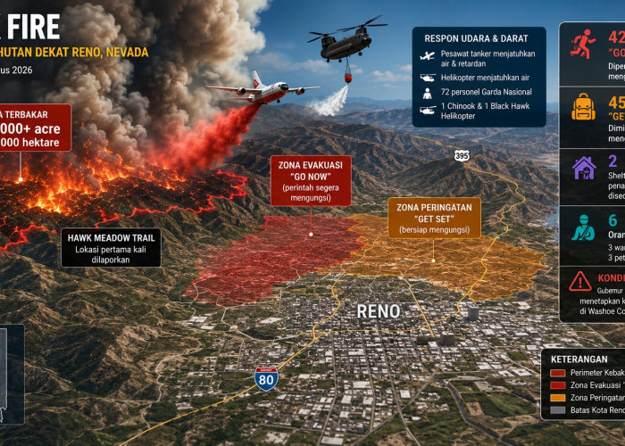 Hawk Fire Meluas di Nevada, Puluhan Ribu Warga Terpaksa Mengungsi