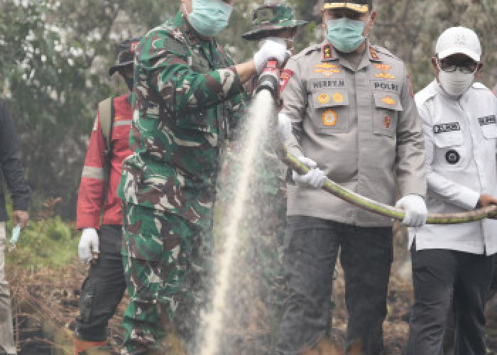 Kapolda Riau dan Pangdam Turun Langsung Padamkan Kebakaran Lahan di Kerumutan
